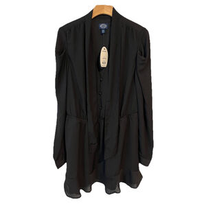 Scoop Mini Dress Womens Size L 12-14 Black Tie Neck Button Front Long Sleeve NWT